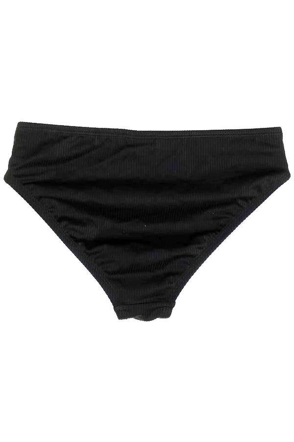 California Waves Black Ribbed Strappy Hipster Bikini Bottom