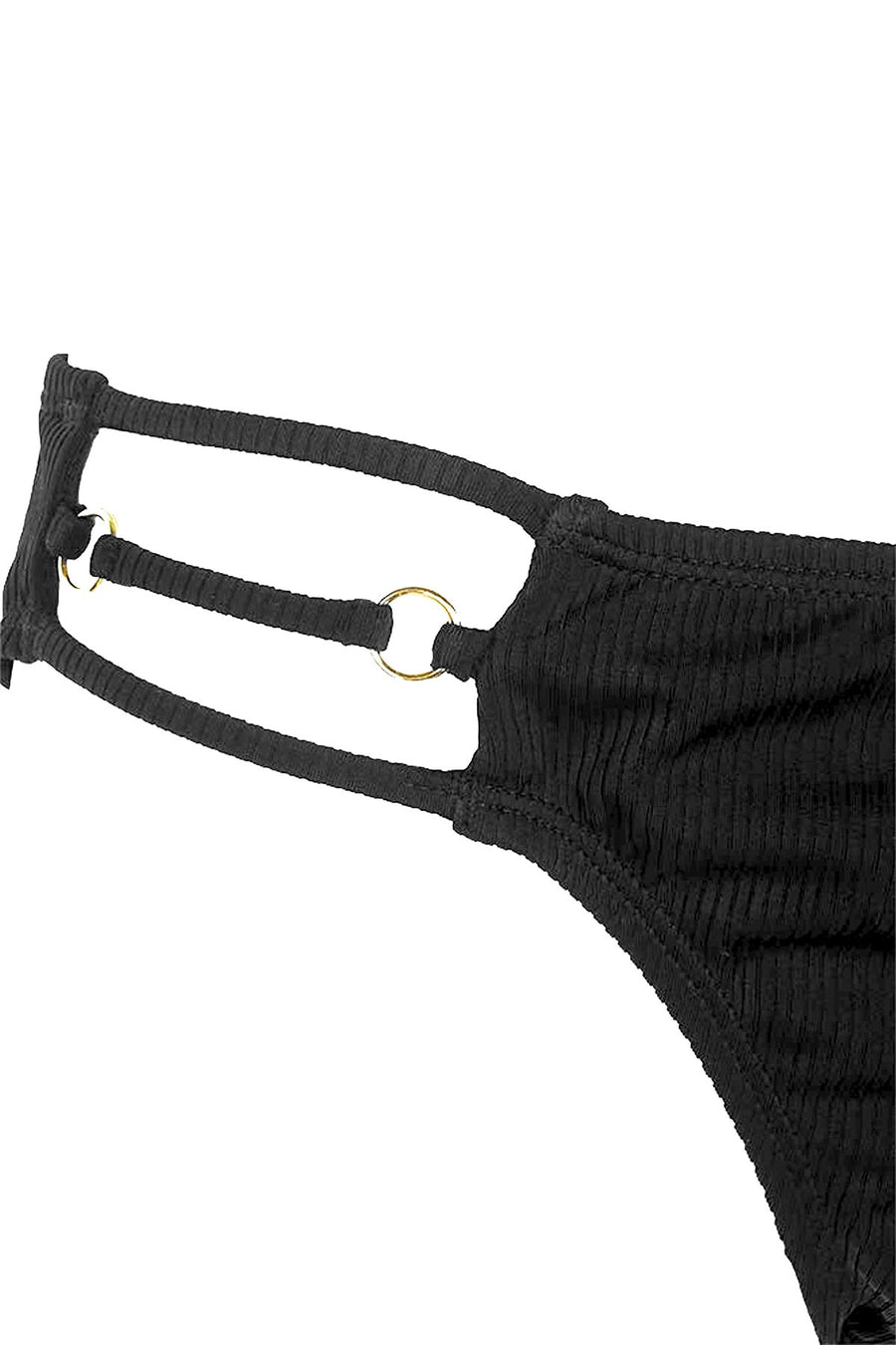 California Waves Black Ribbed Strappy Hipster Bikini Bottom