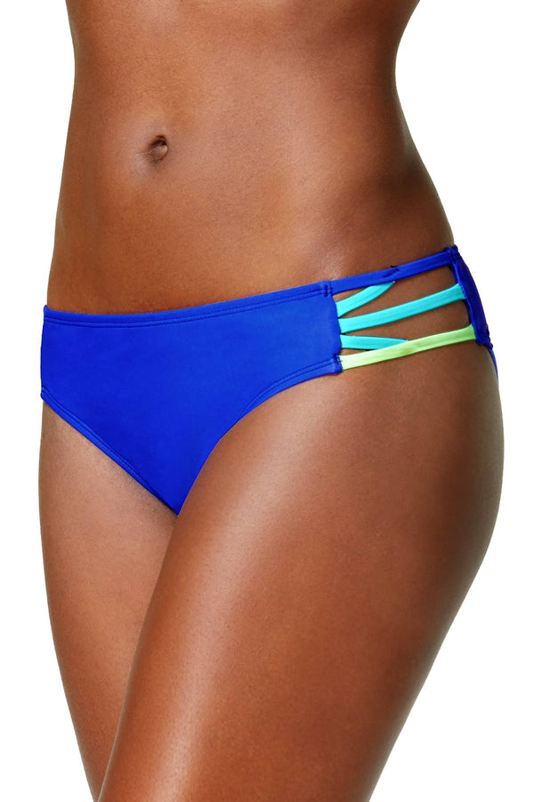 California Waves Blue Strappy Hipster Bikini Bottom