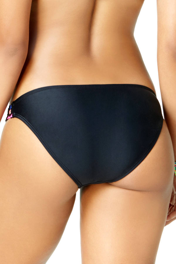 California Waves Crochet Trim Hipster Bikini Bottom in Black