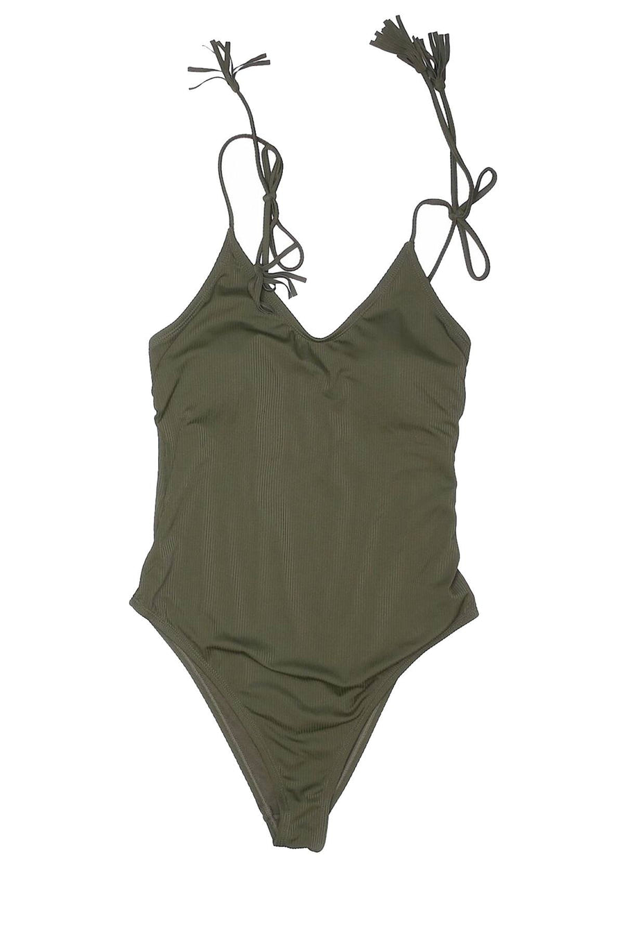 California Waves Moss Cheeky High-Leg Ribbed Swimsuit