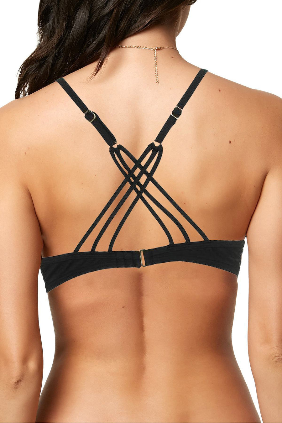 California Waves Twist Front Underwire PushUp Bikini Top in Black
