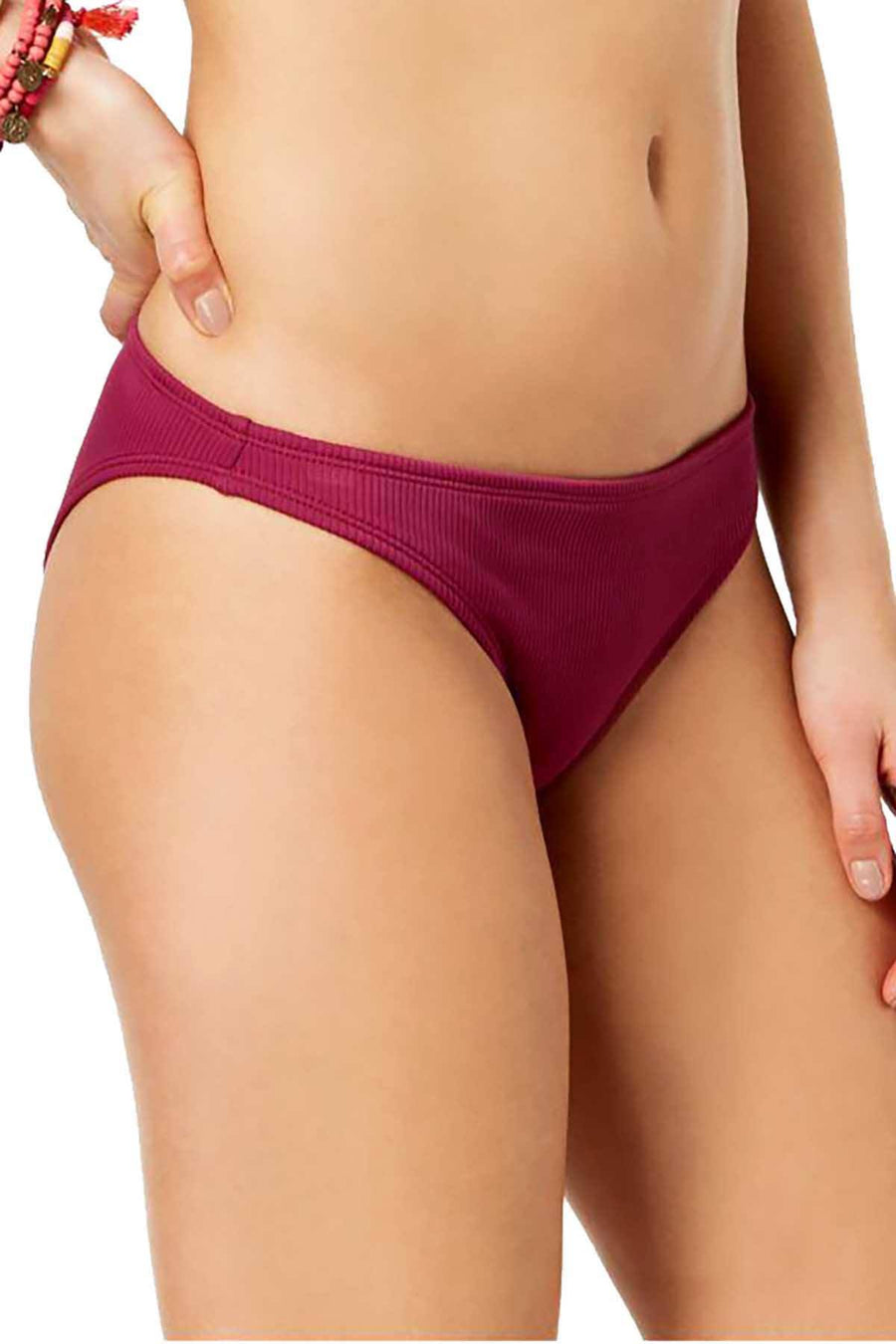 California Waves Wine Ribbed Bikini Bottom