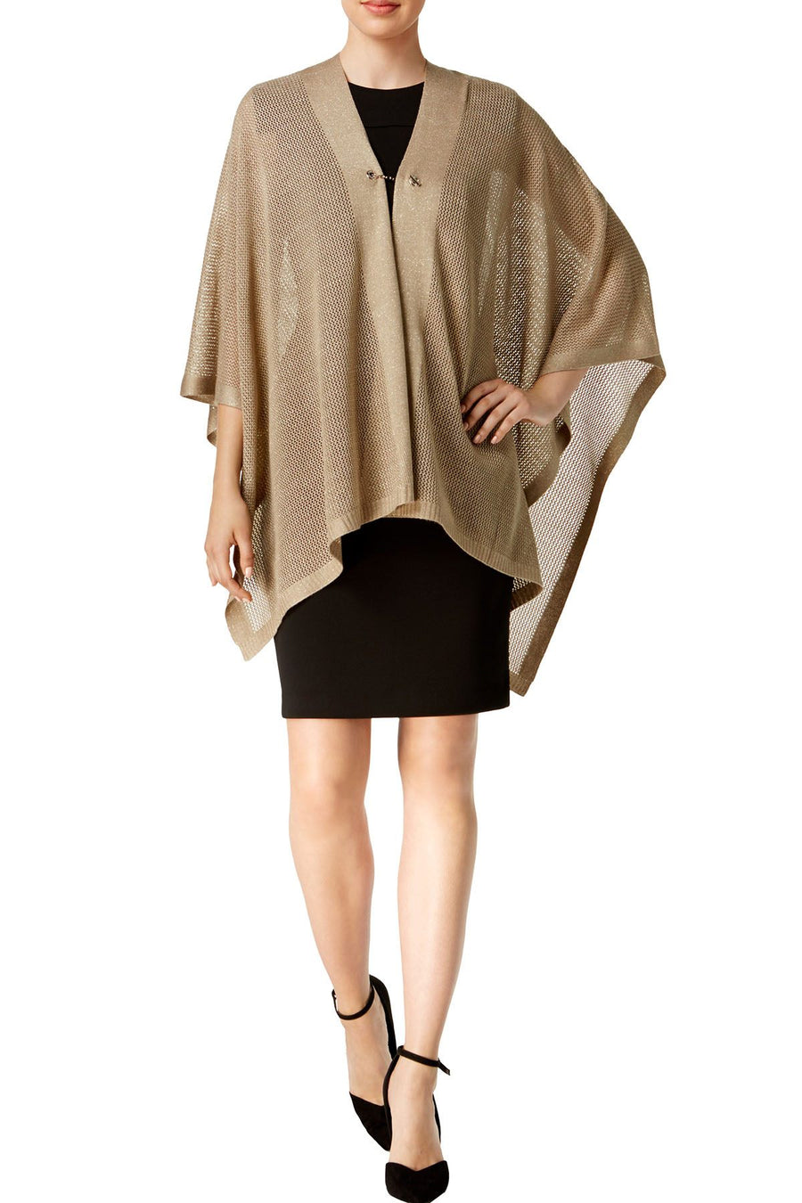 Calvin Klein Almond/Gold Open Knit Metallic Cape