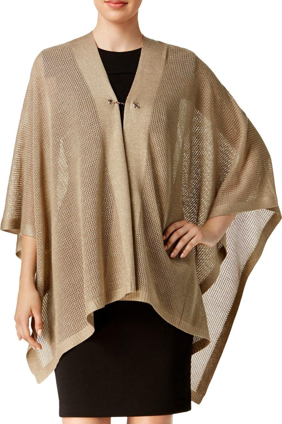 Calvin Klein Almond/Gold Open Knit Metallic Cape