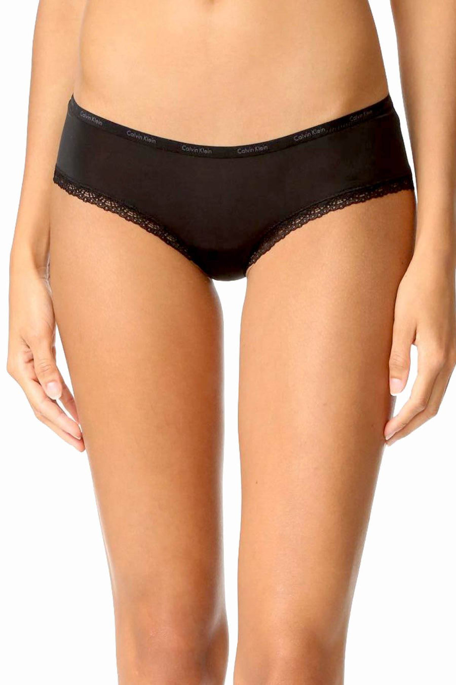 Calvin Klein Black Bottoms-Up Lace-Trim Hipster