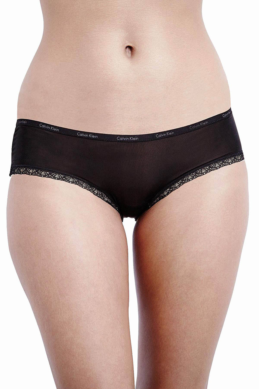 Calvin Klein Black Bottoms-Up Lace-Trim Hipster