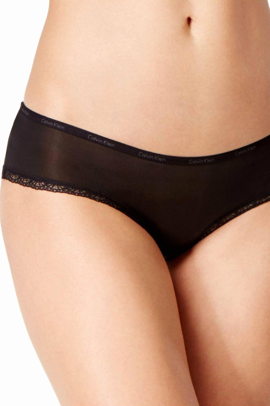 Calvin Klein Black Bottoms-Up Lace-Trim Hipster
