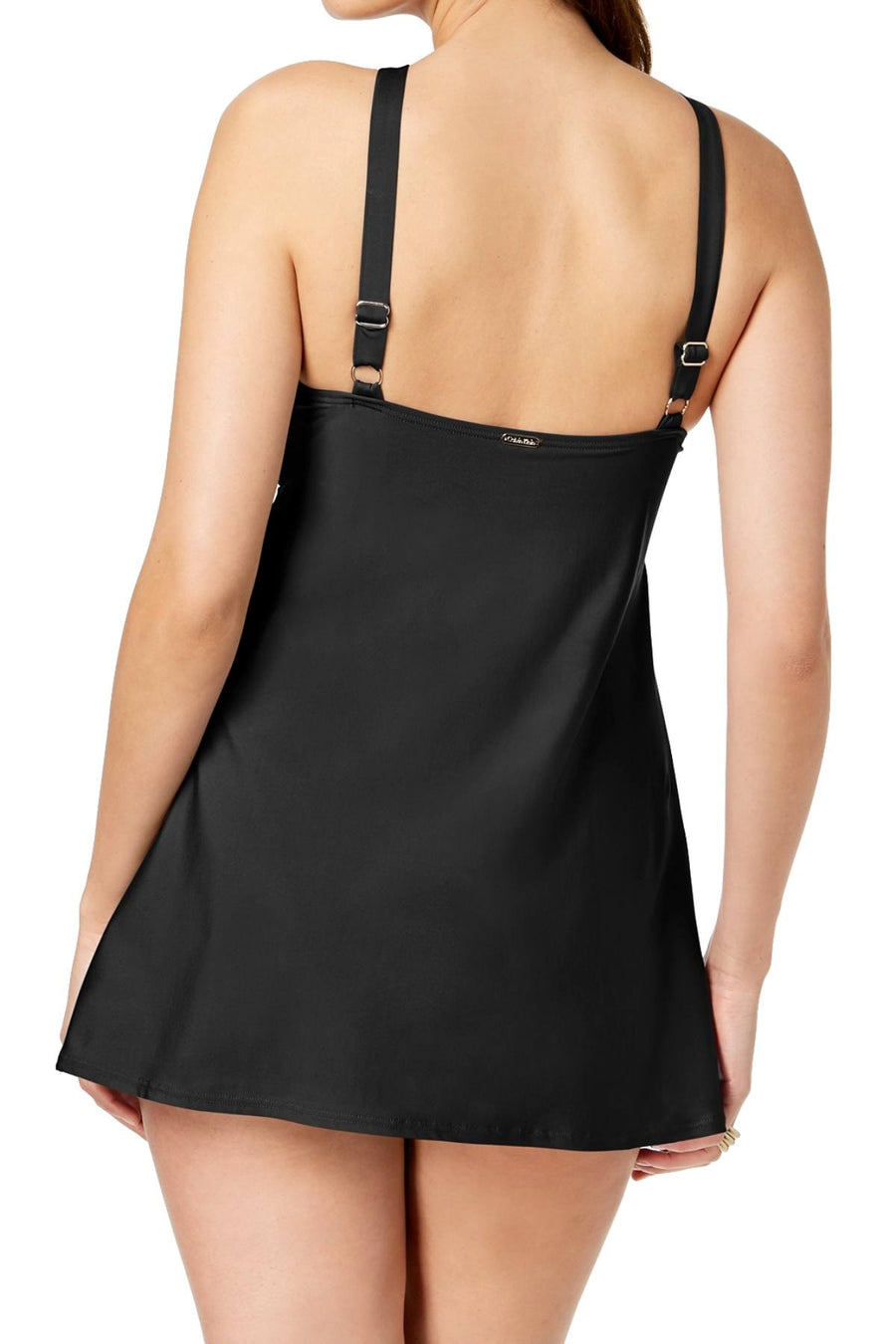 Calvin Klein Black High-Neck Twist-Front Swimdress