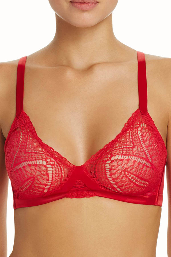 Calvin Klein Black Label Audacious Unlined Lace/Satin Bralette in Empower Red