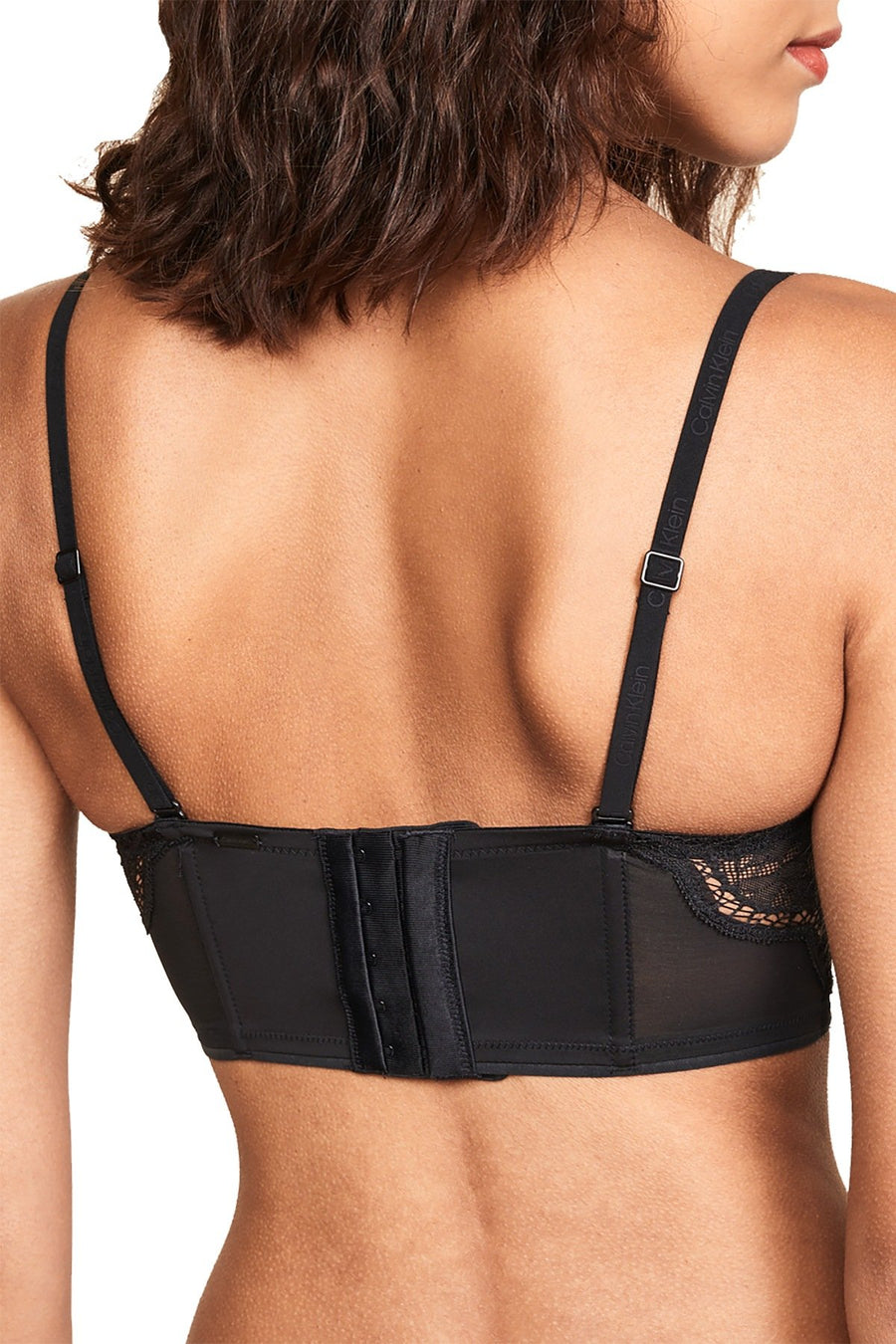 Calvin Klein Black Label Crackled Lace Lightly Lined Strapless Demi Bra in Black