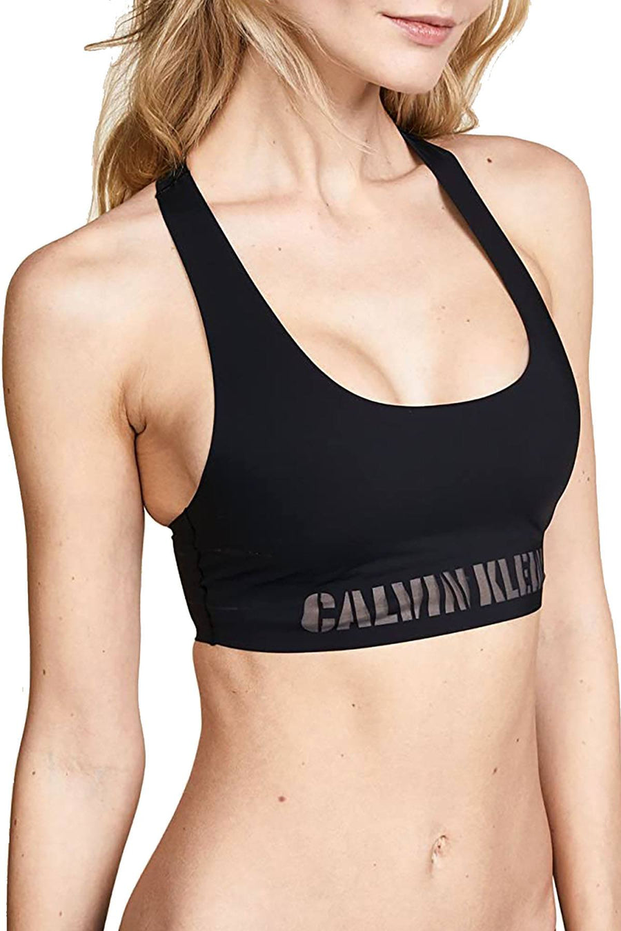 Calvin Klein Black Laser Logo Racer Zip-Back Bralette