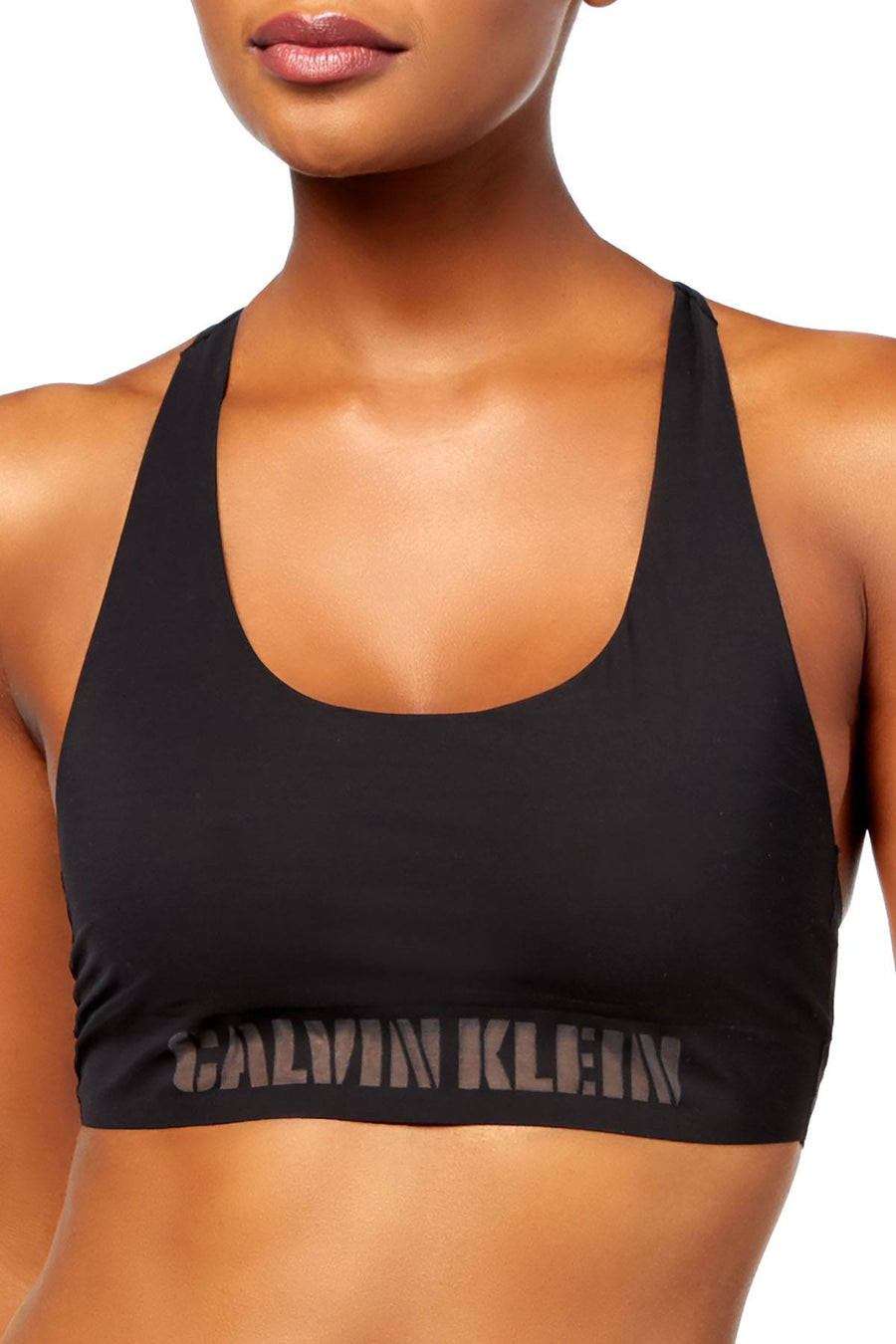 Calvin Klein Black Laser Logo Racer Zip-Back Bralette
