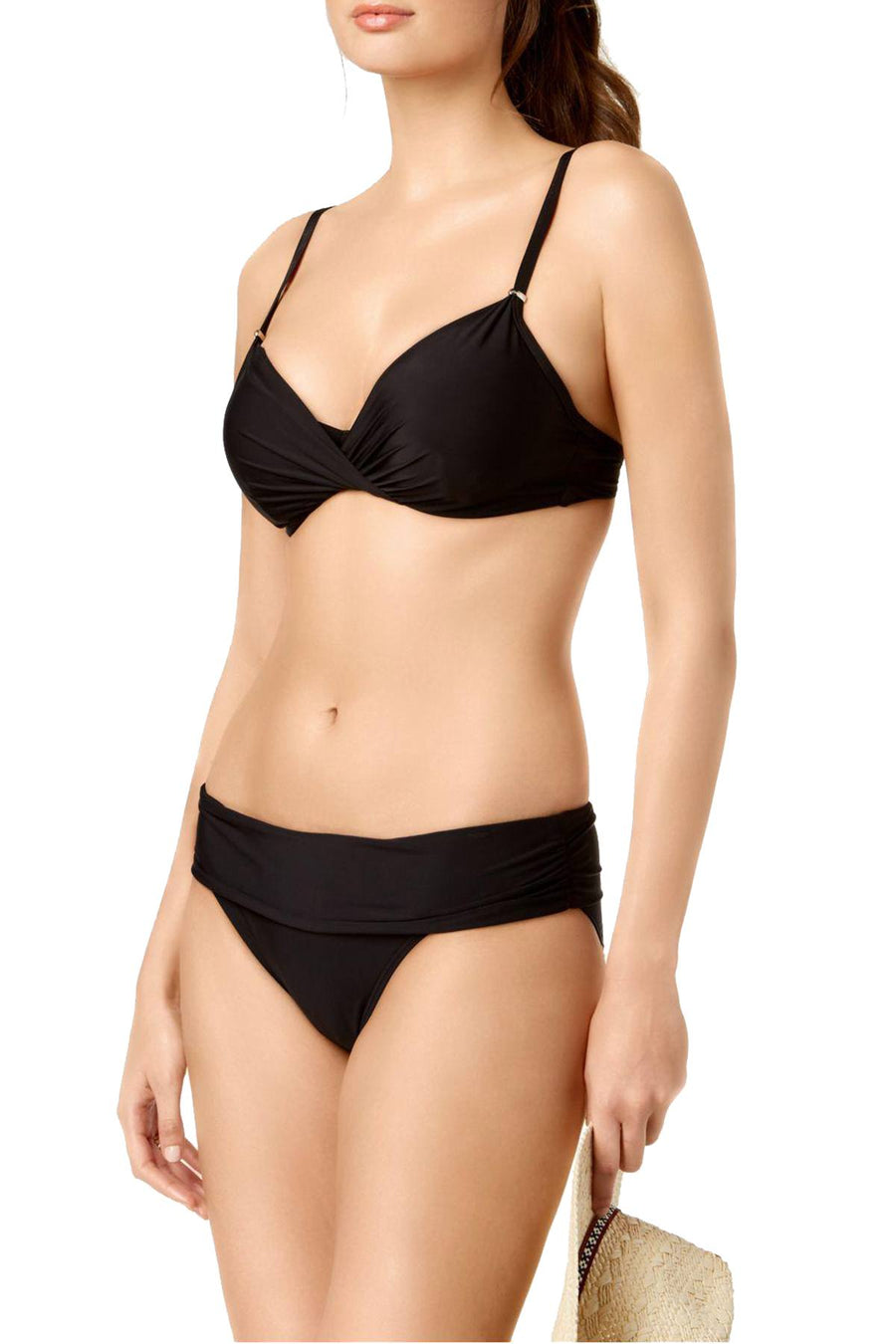 Calvin Klein Black Liquid Ruched Waist Bikini Bottom