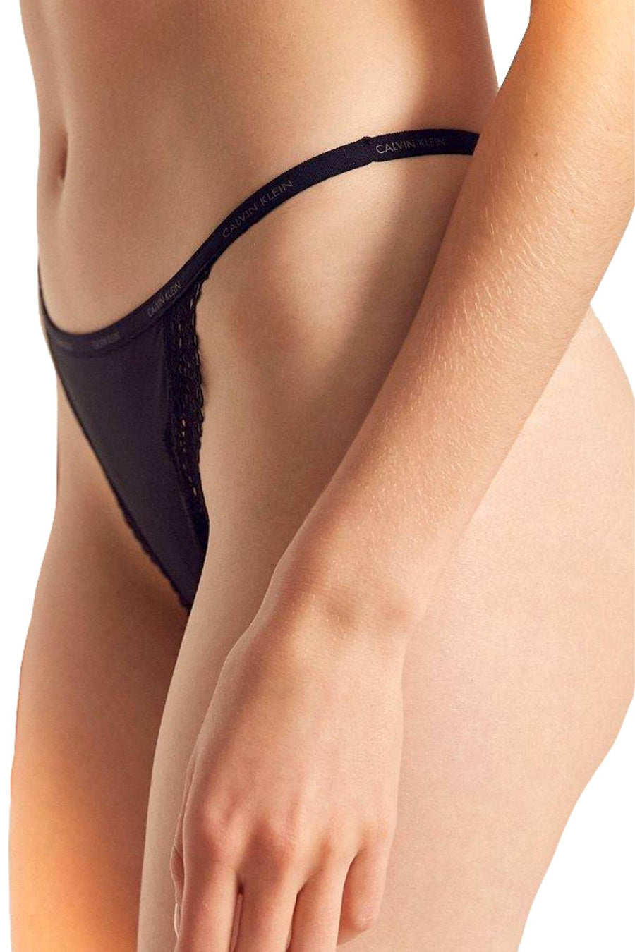 Calvin Klein Black Sheer Marquisette Lace-Trim Thong