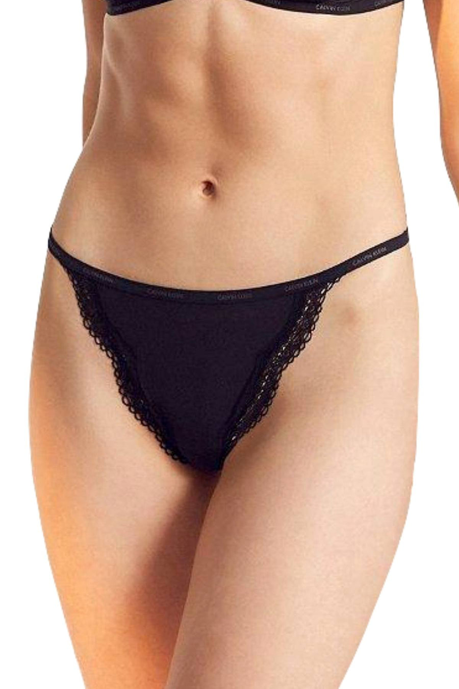 Calvin Klein Black Sheer Marquisette Lace-Trim Thong