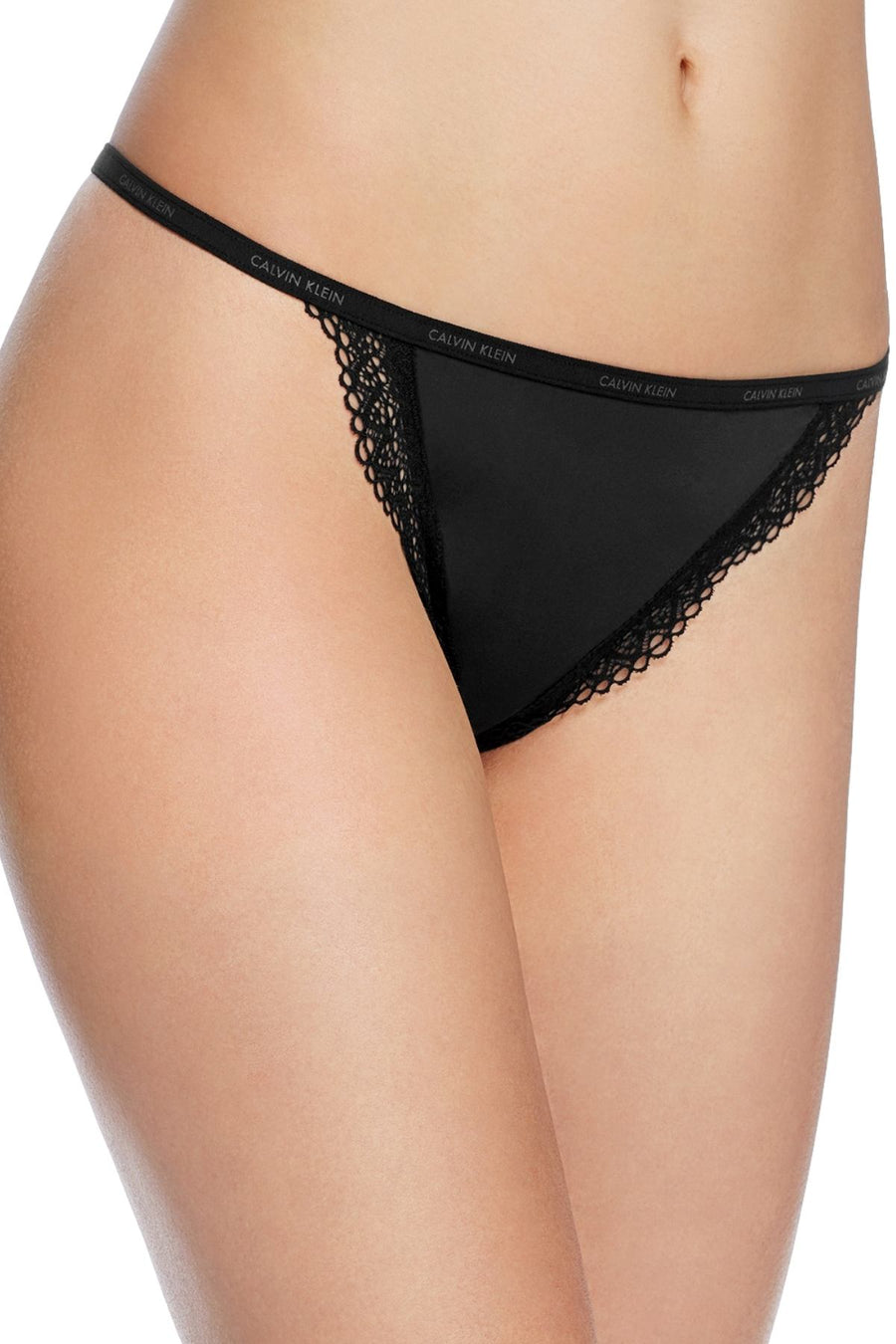 Calvin Klein Black Sheer Marquisette Lace-Trim Thong