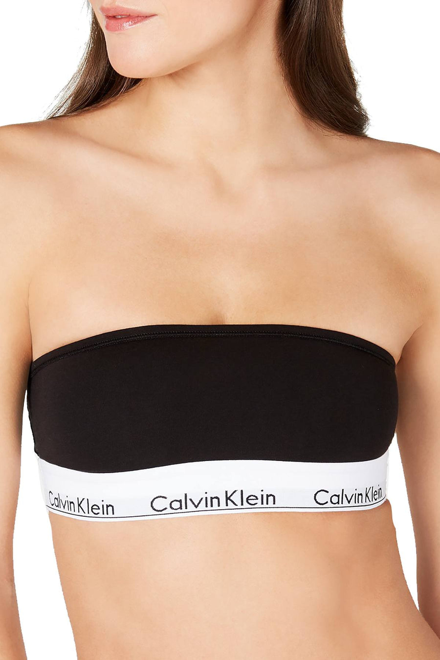 Calvin Klein Black Unlined Logo-Band Modal Blend Bandeau Bralette