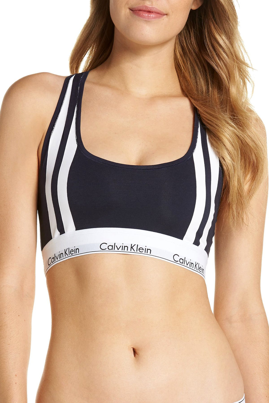 Calvin Klein Black Vertical-Stripe Logo-Band Bralette