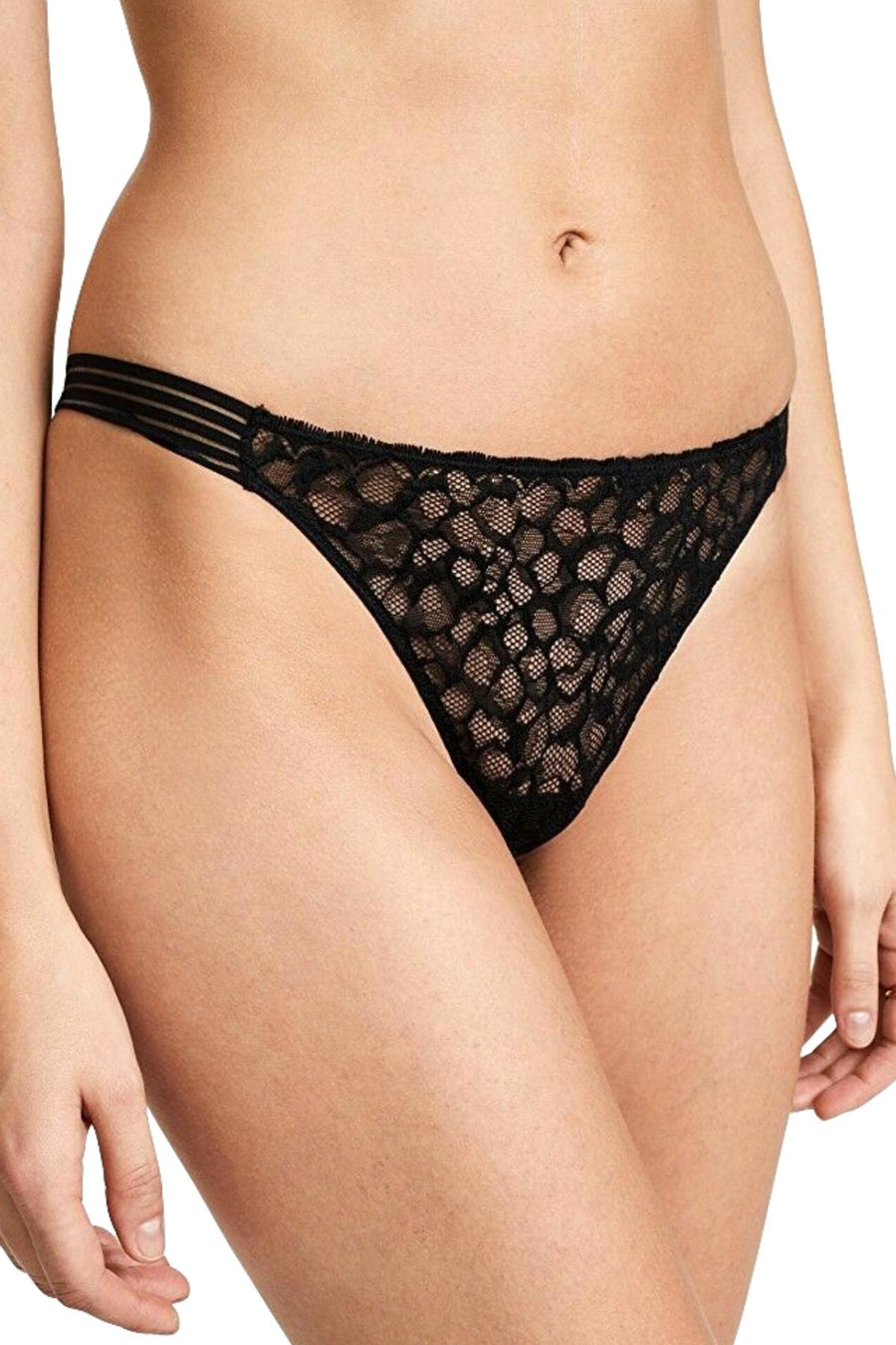Calvin Klein Black Vixen Striped Lace Thong