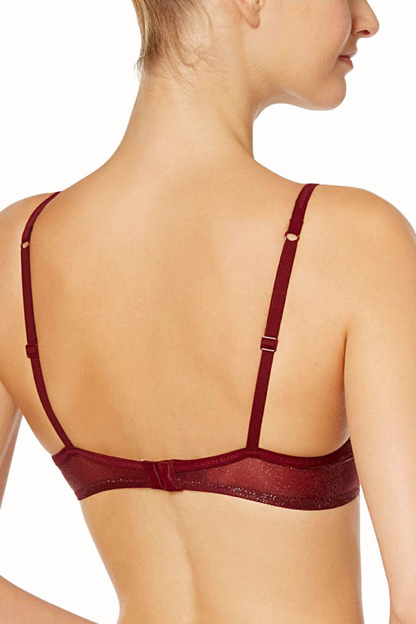 Calvin Klein Brazen-Wine Shimmer/Sheer Marquisette Logo-Trimmed Bra