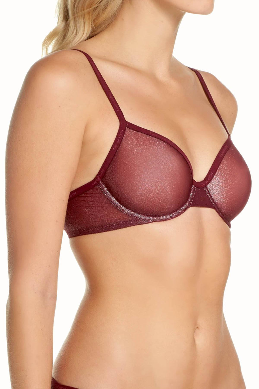 Calvin Klein Brazen-Wine Shimmery/Sheer Marquisette Underwire Demi Bra
