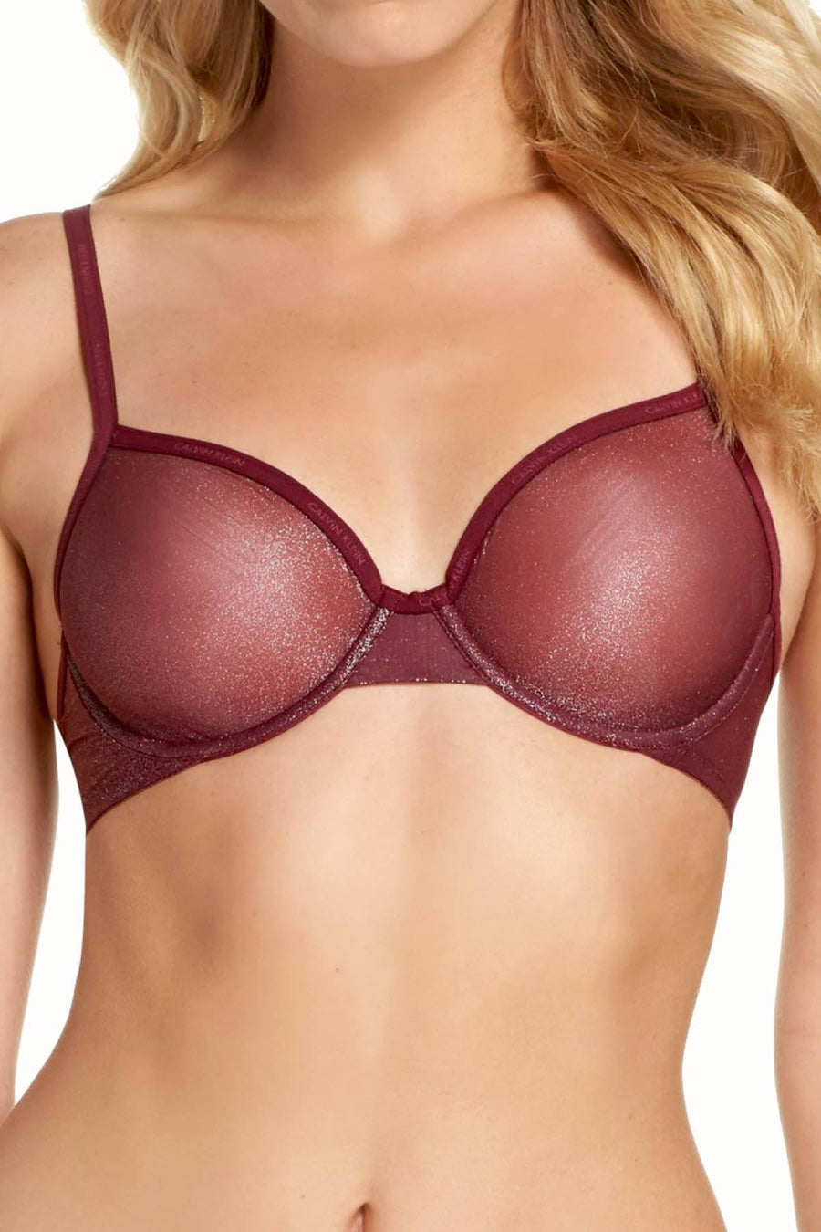 Calvin Klein Brazen-Wine Shimmery/Sheer Marquisette Underwire Demi Bra