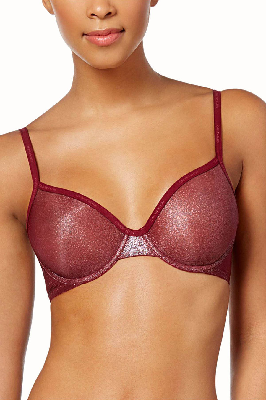 Calvin Klein Brazen-Wine Shimmery/Sheer Marquisette Underwire Demi Bra