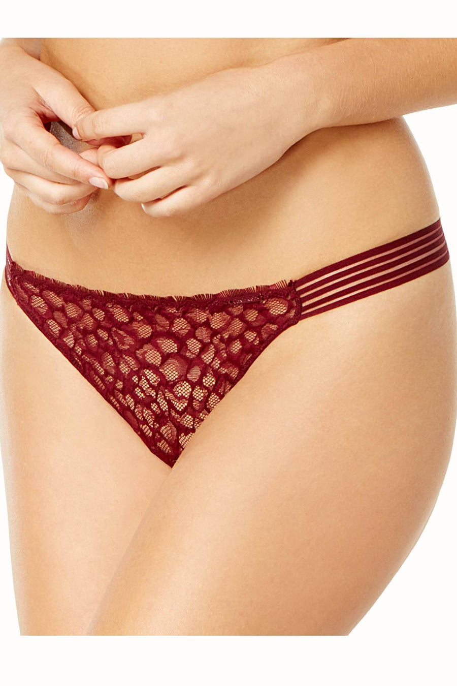 Calvin Klein Brazen-Wine Vixen Striped Lace Thong