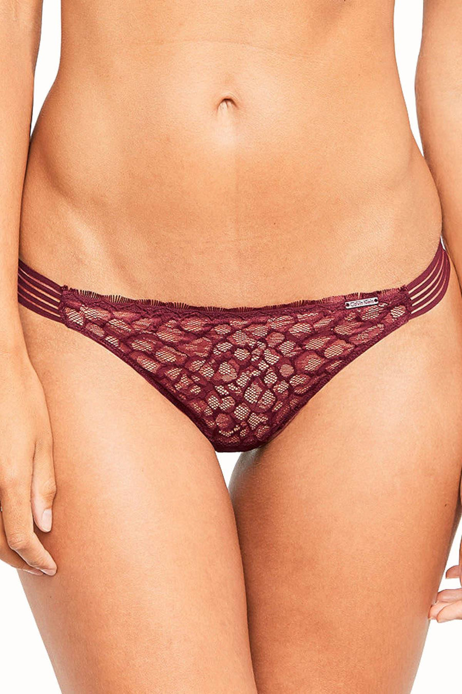 Calvin Klein Brazen-Wine Vixen Striped Lace Thong