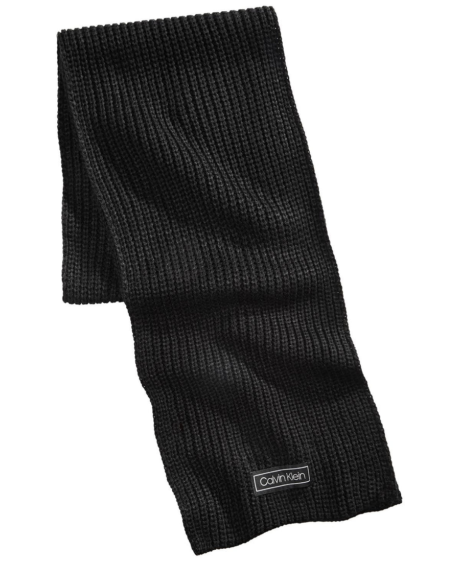 Calvin Klein Cardigan-ribbed Logo Scarf Black