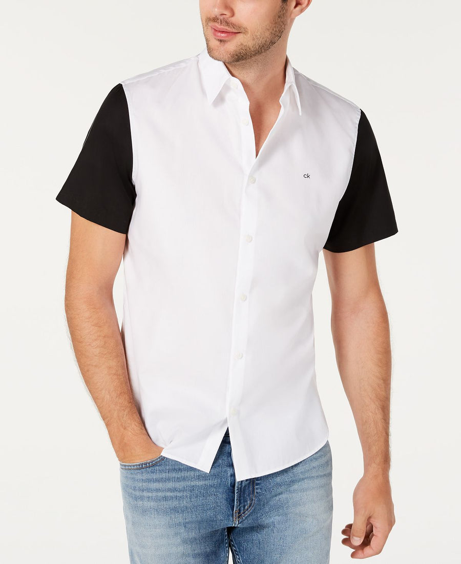 Calvin Klein Colorblocked Twill Camp Shirt Brilliant White