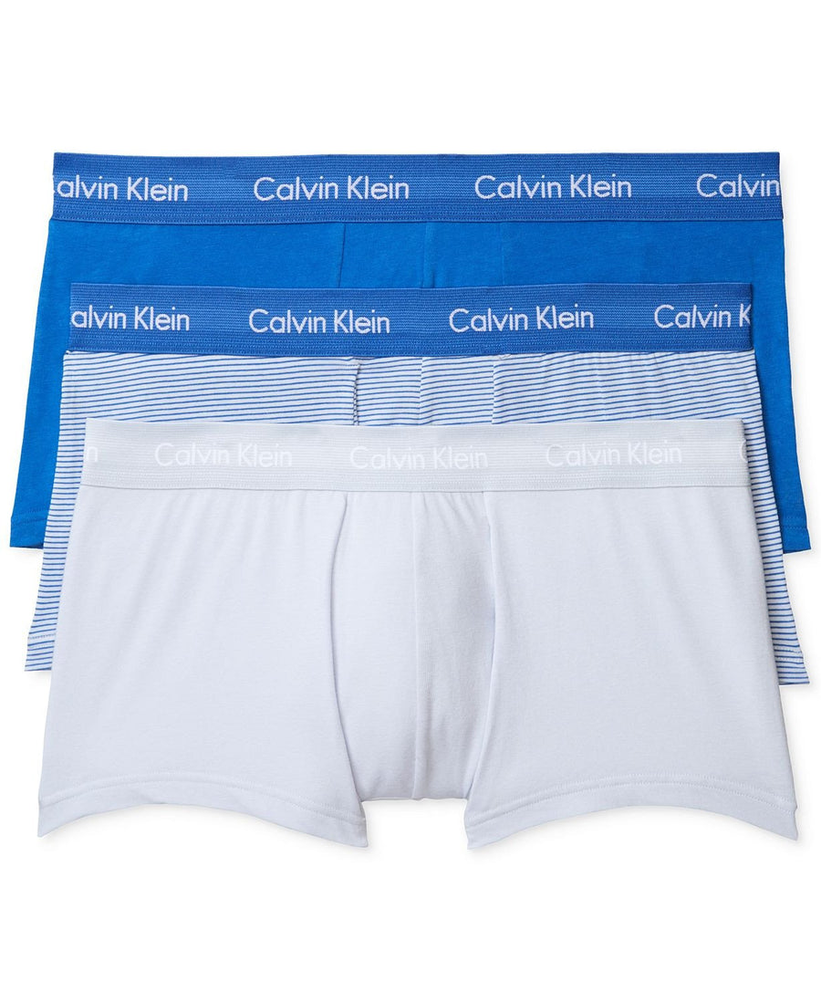 Calvin Klein Cotton Stretch Low-rise Trunks 3-pack Blue Stripe/lt Blue/drk Blue
