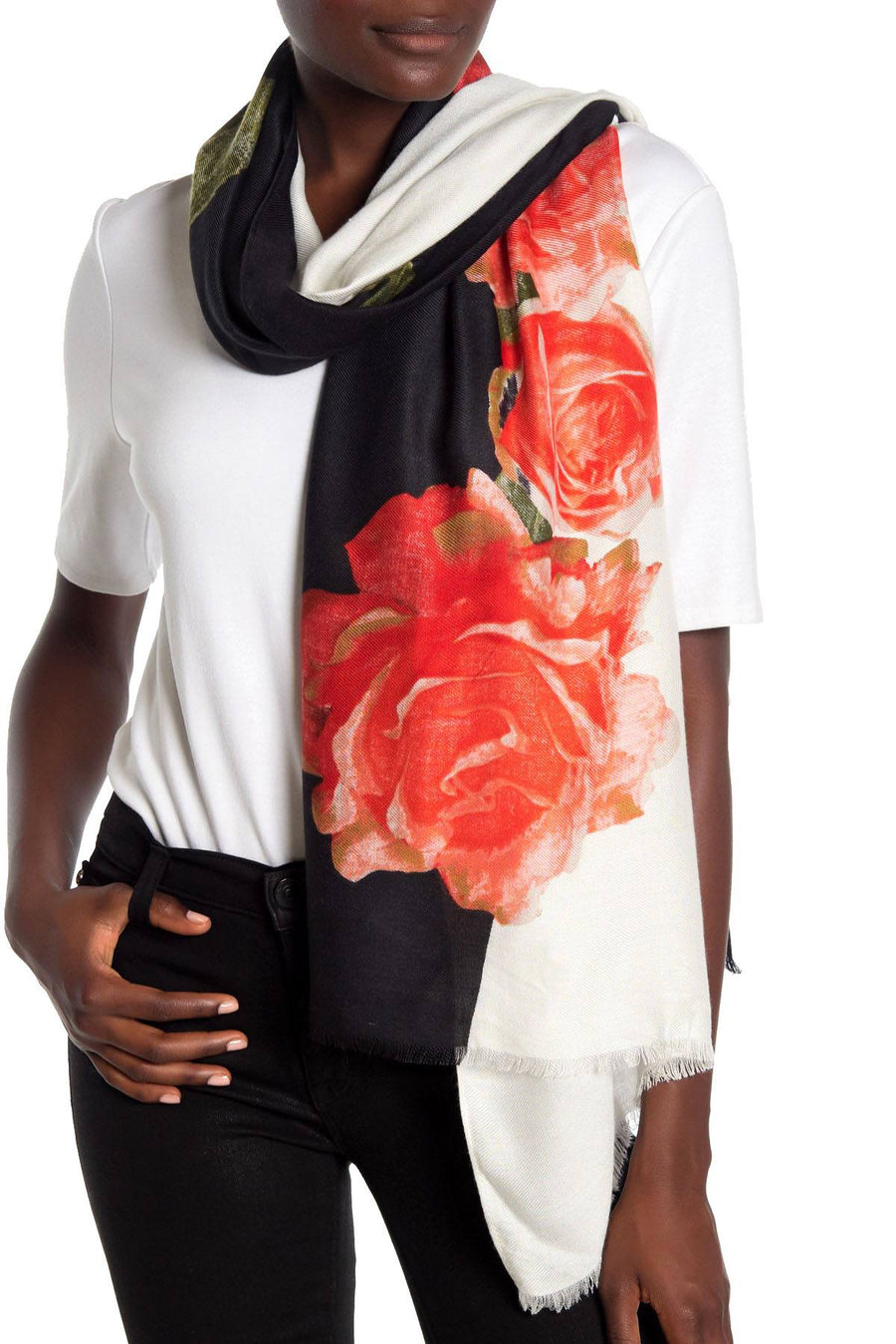 Calvin Klein Eggshell Rose Colorblocked Pashmina