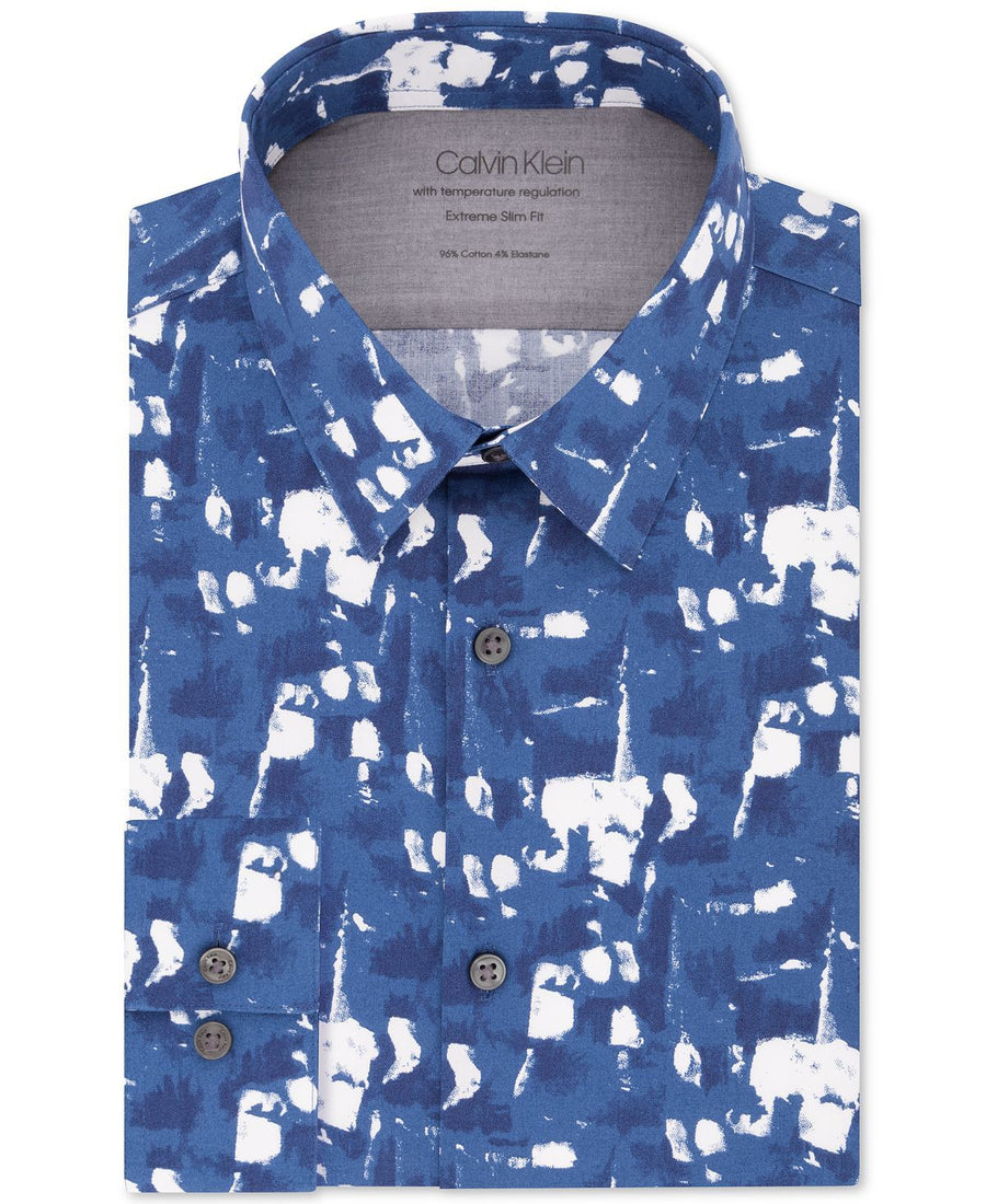 Calvin Klein Extra-slim Fit Temperature Regulation Performance Stretch Print Dress Shirt Night Blue