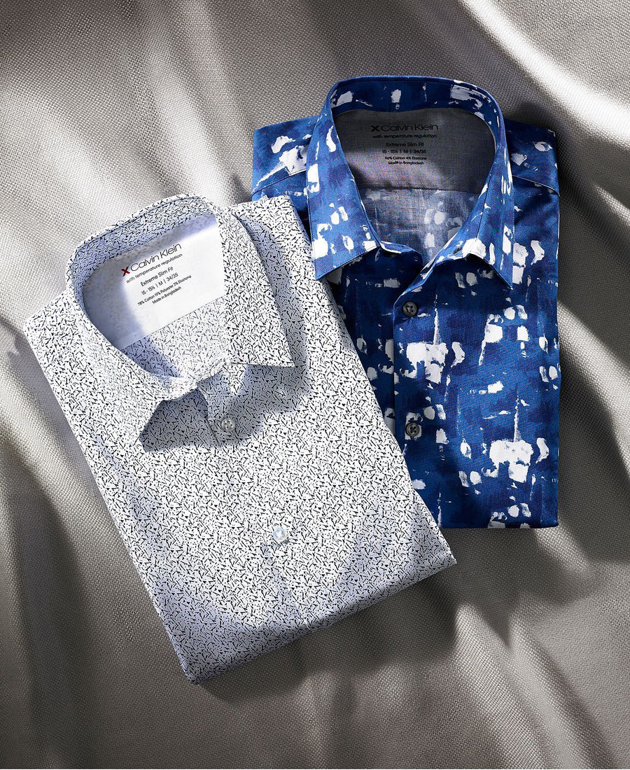 Calvin Klein Extra-slim Fit Temperature Regulation Performance Stretch Print Dress Shirt Night Blue