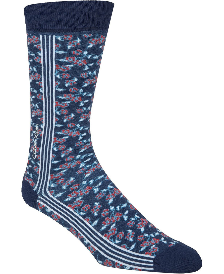 Calvin Klein Floral Striped Crew Socks Peacoat