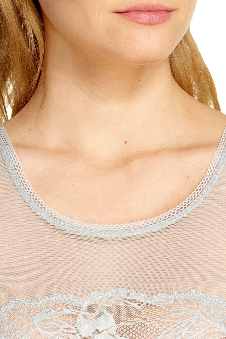 Calvin Klein Gaze-Grey Bird Sheer/Lace Bodysuit