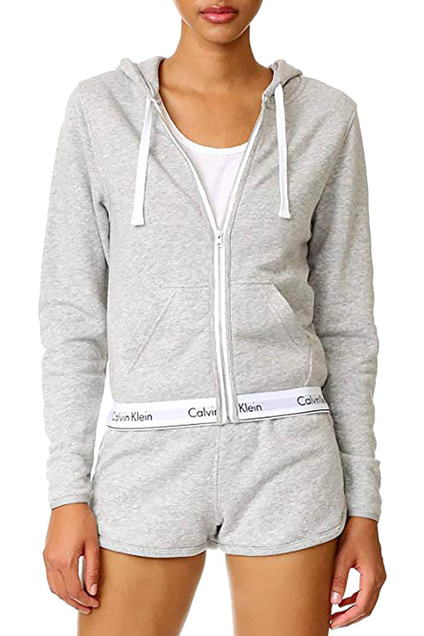 Calvin Klein Heather-Gray Modern Cotton-Blend Lounge Hoodie