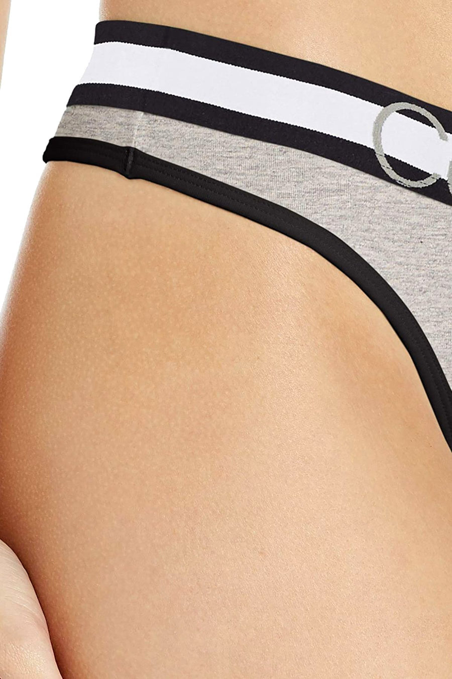 Calvin Klein Heather Grey Cotton Retro Logo Stripe Thong