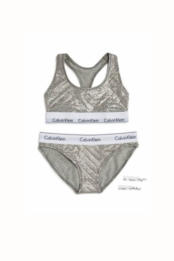 Calvin Klein Heather-Grey Logo Modern Bralette, Bikini & Hair Tie Set