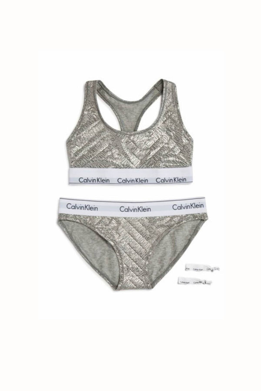 Calvin Klein Heather-Grey Logo Modern Bralette, Bikini & Hair Tie Set