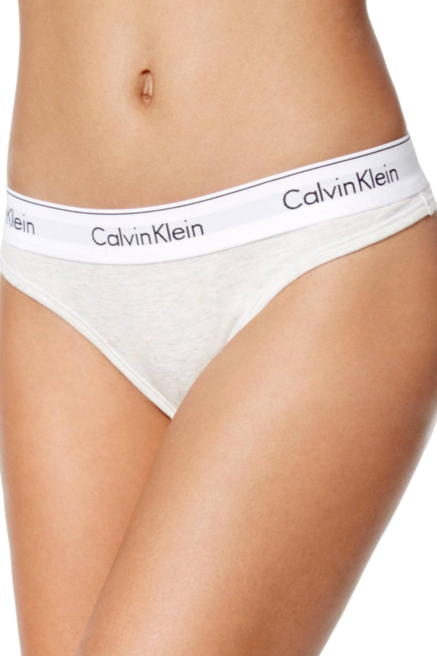 Calvin Klein Heather-Grey Modern-Cotton Logo-Waist Thong