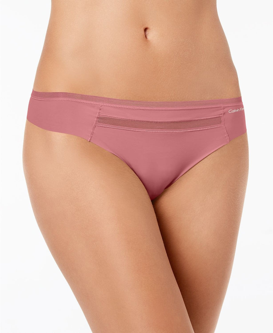 Calvin Klein Invisibles Mesh Trim Thong in Wander Mauve