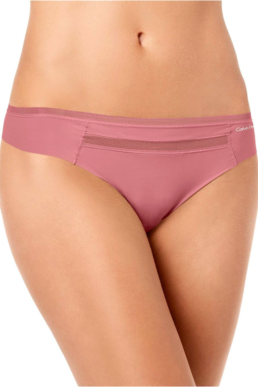 Calvin Klein Invisibles Mesh Trim Thong in Wander Mauve