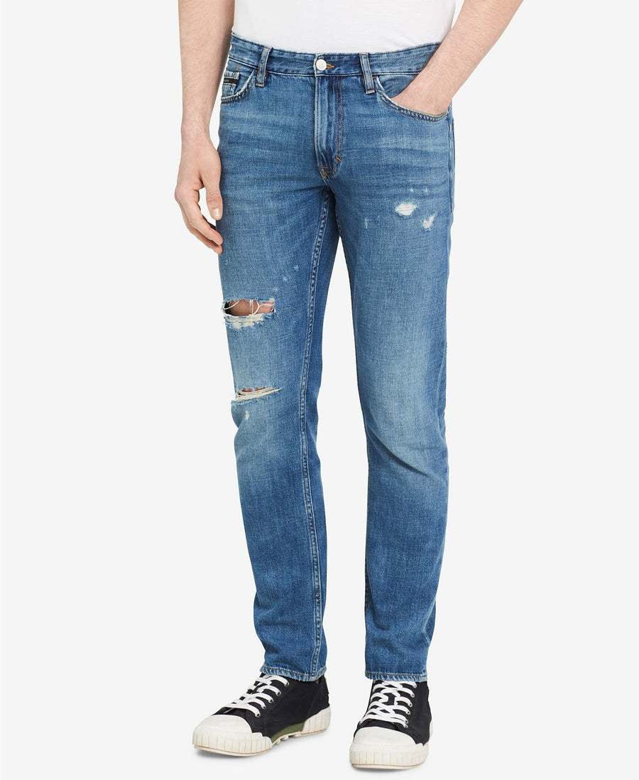 Calvin Klein Jeans Slim-fit Ripped Jeans Dog Patch Blue Destroyed
