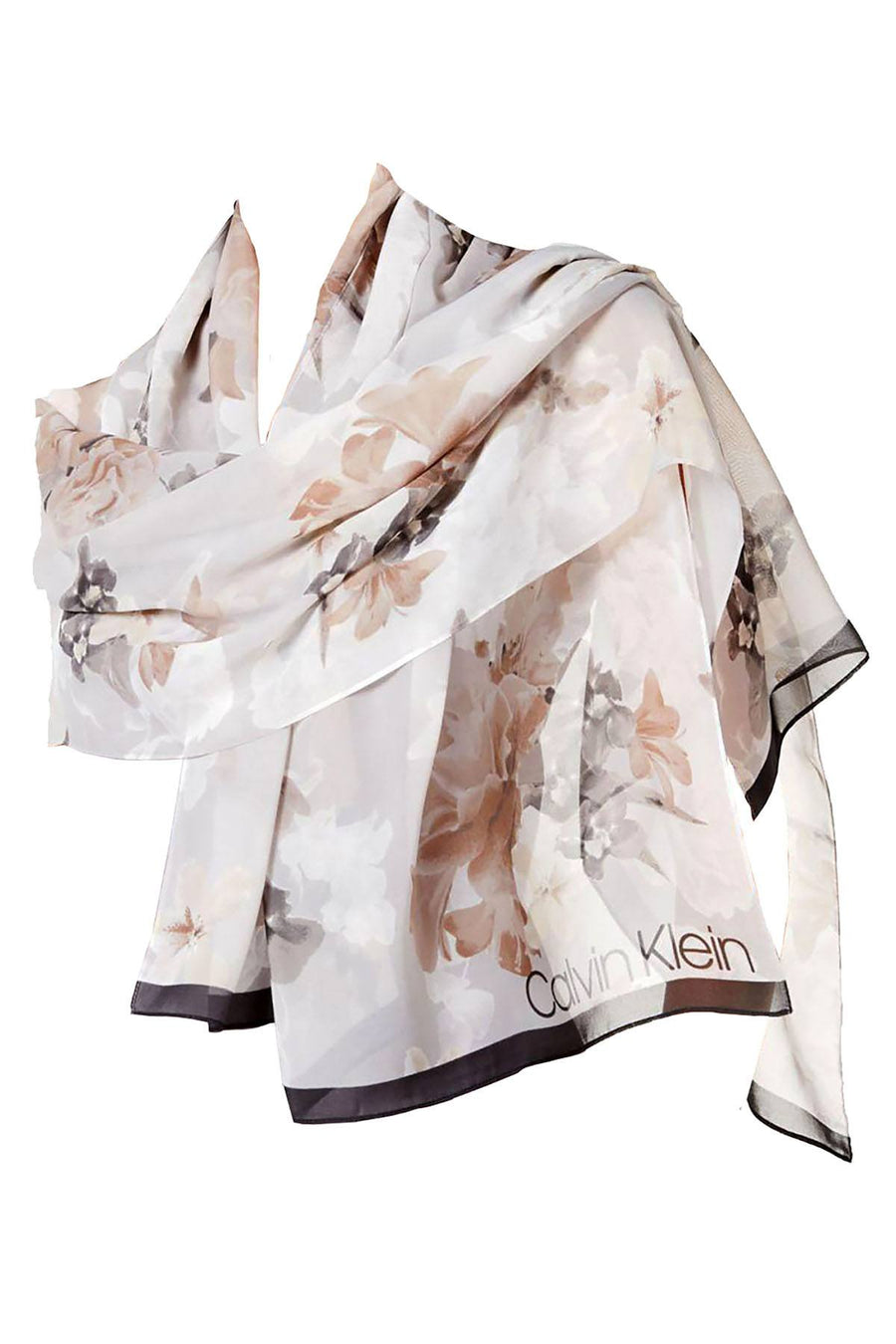 Calvin Klein Latte Grey Floral Print Scarf