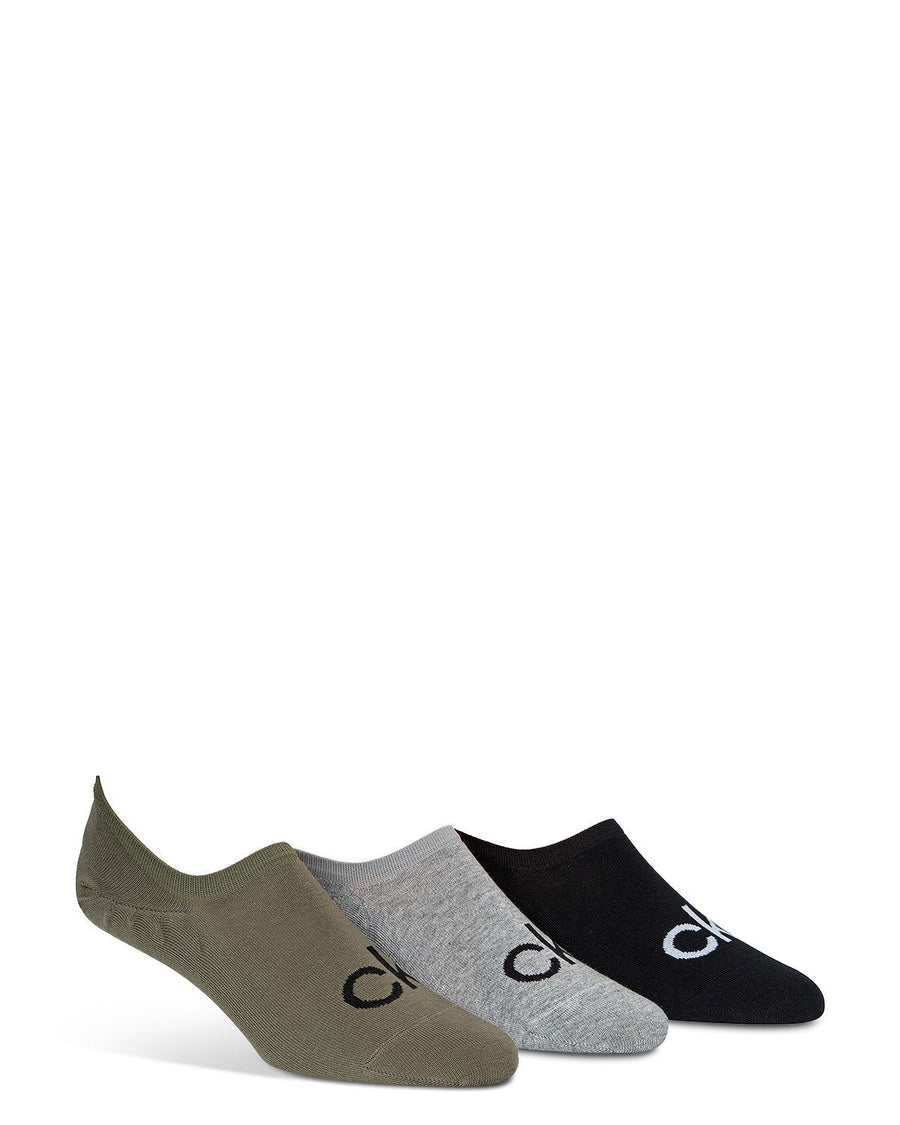 Calvin Klein Logo No Show Liner Socks Pack Of 3 Olive/Gray/Black