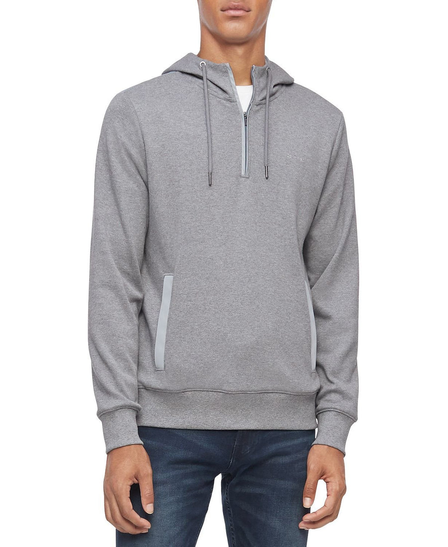 Calvin Klein Long Sleeve Woven Blocked 1/4 Zip Hood Heather