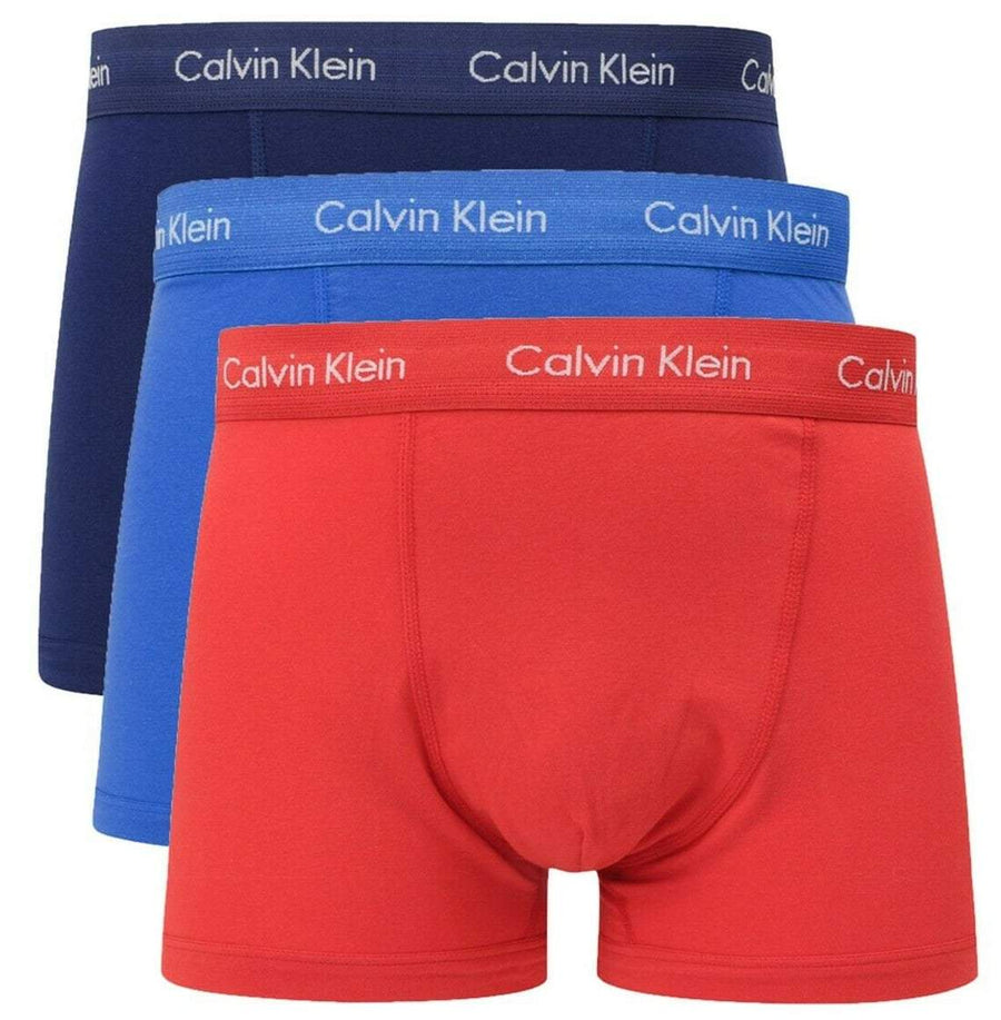 Calvin Klein Men's Cotton Stretch Low-Rise Trunks 3-Pack Visionary/Blue Print/Aurora Red